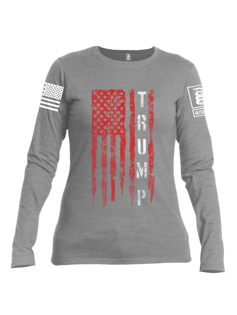 Battleraddle Flag Trump White Sleeve Print Womens Cotton Long Sleeve Crew Neck T Shirt