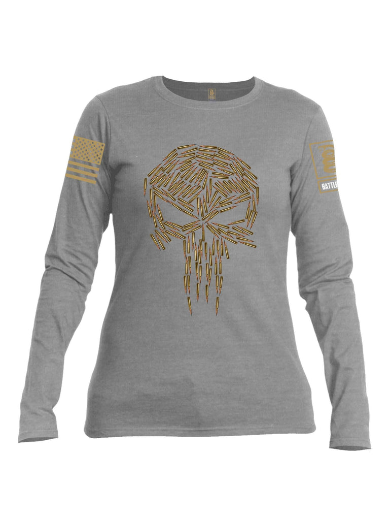 Battleraddle Mr. Expounder Brass Skull Bullets Brass Sleeve Print Womens Cotton Long Sleeve Crew Neck T Shirt shirt|custom|veterans|Women-Long Sleeves Crewneck Shirt