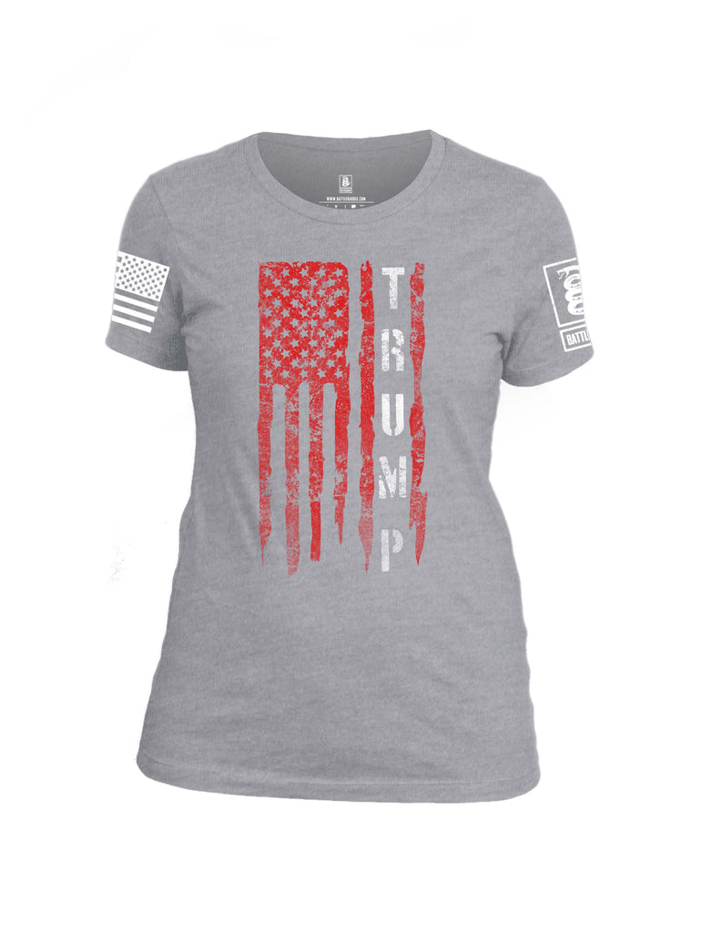 Battleraddle Flag Trump White Sleeve Print Womens Cotton Crew Neck T Shirt