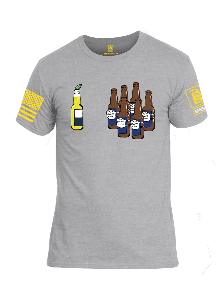 Battleraddle Corona Vs Beer Yellow Sleeve Print Mens Cotton Crew Neck T Shirt