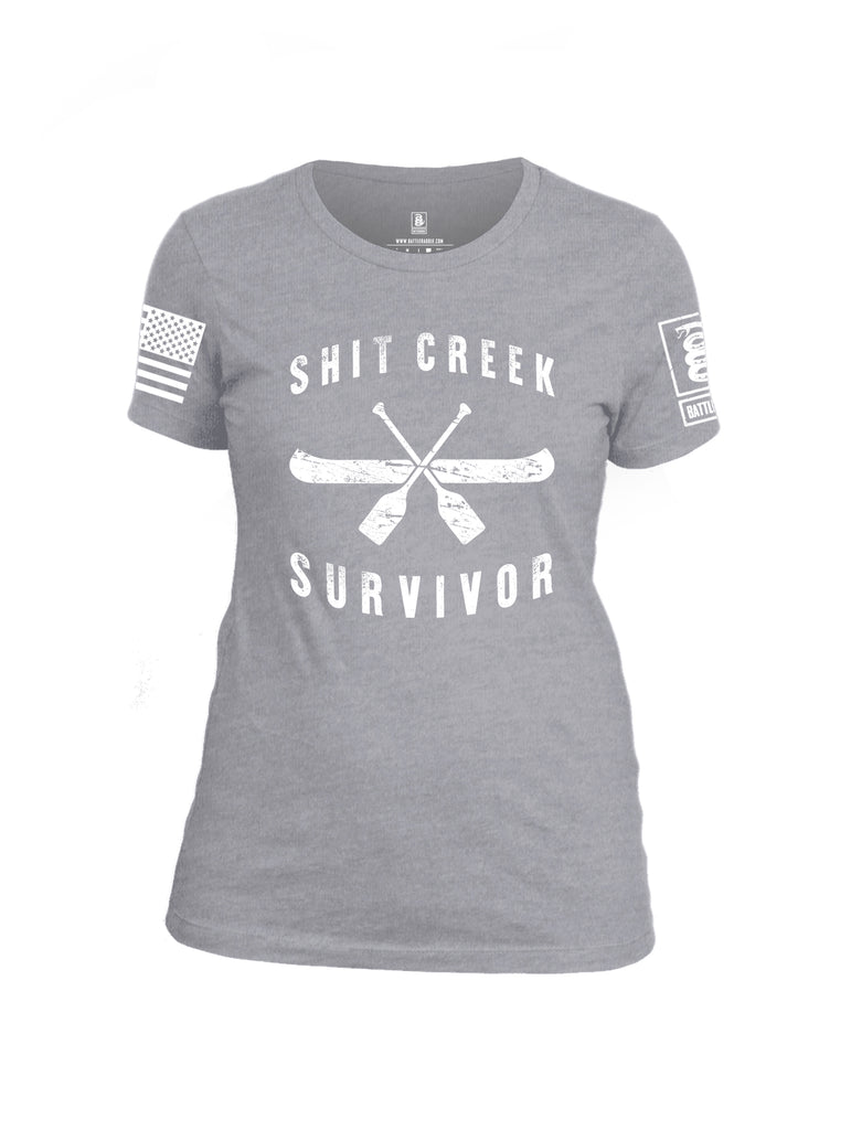 Battleraddle Shit Creek Survivor White Sleeve Print Womens Cotton Crew Neck T Shirt