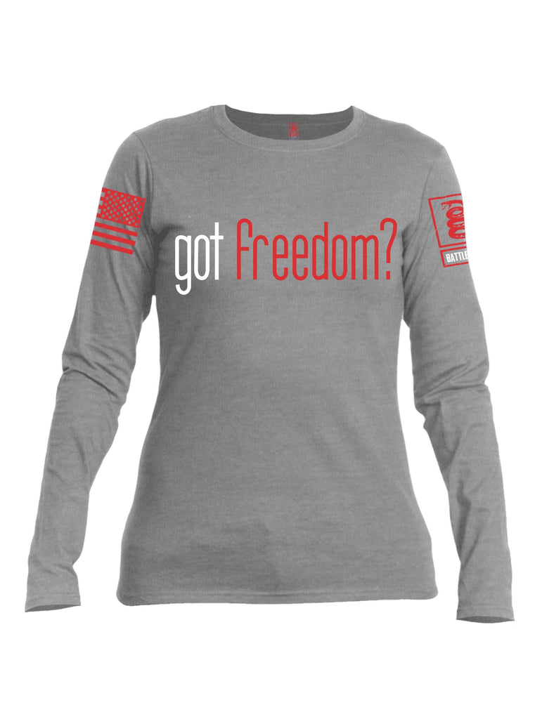 Battleraddle Got Freedom? Red Sleeve Sleeve Print Womens Cotton Long Sleeve Crew Neck T Shirt