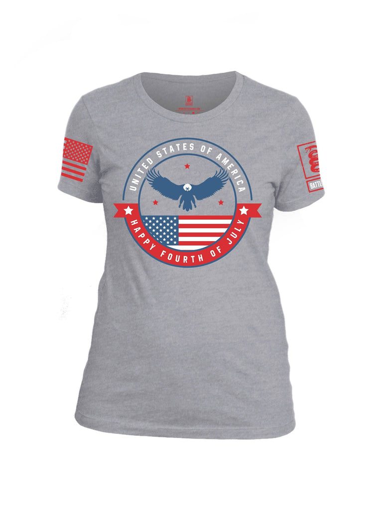 Battleraddle USA Happy Fourth of July Red Sleeve Print Womens Cotton Crew Neck T Shirt shirt|custom|veterans|Apparel-Womens T Shirt-cotton