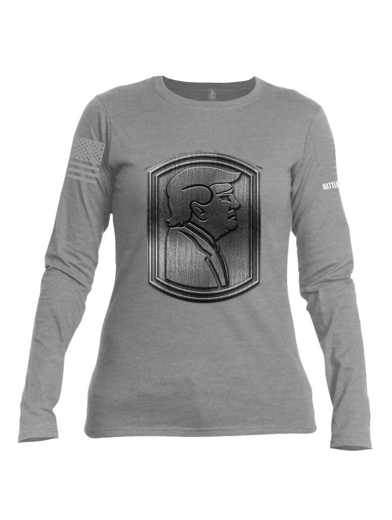 Battleraddle Trump Army Silver Grey Sleeve Print Womens Cotton Long Sleeve Crew Neck T Shirt