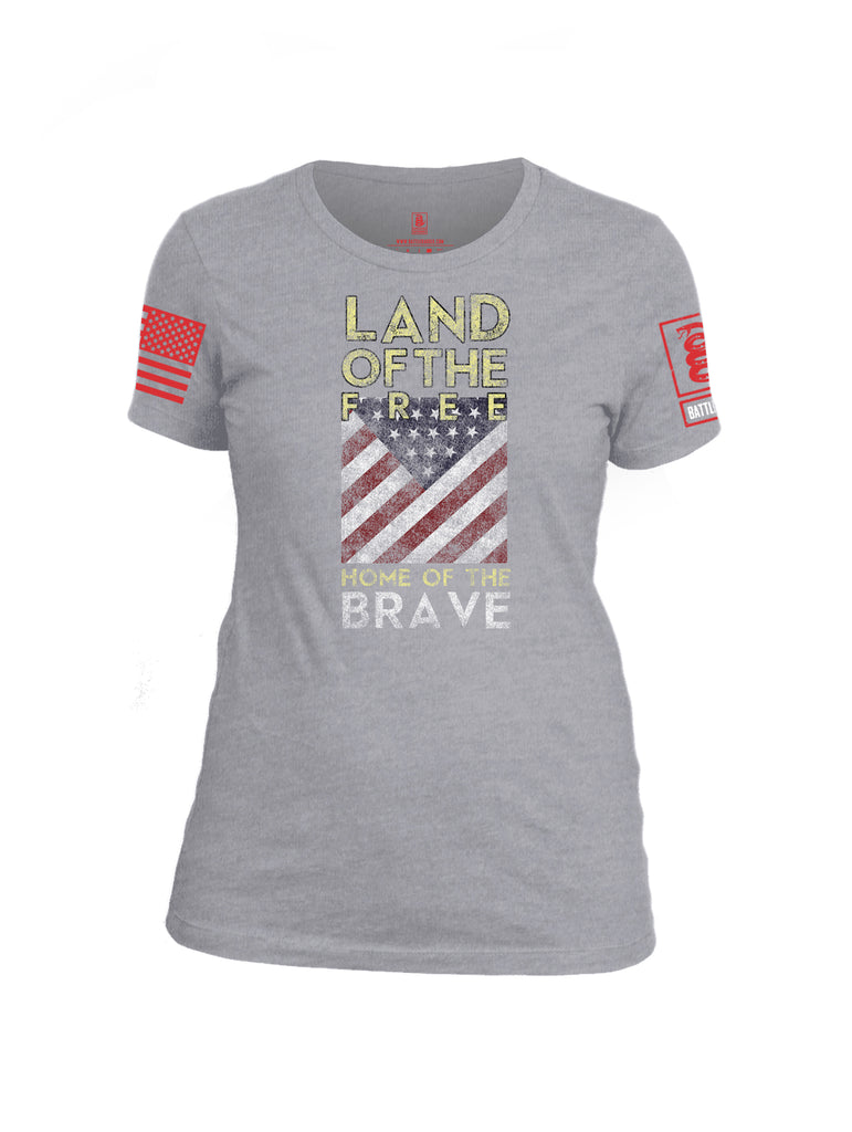Battleraddle Land Of The Free Home Of The Brave Red Sleeve Print Womens Cotton Crew Neck T Shirt