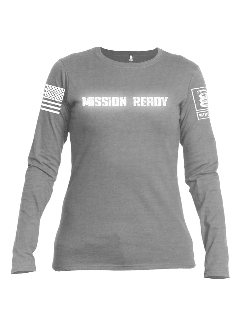 Battleraddle Mission Ready White Sleeve Print Womens Cotton Long Sleeve Crew Neck T Shirt shirt|custom|veterans|Women-Long Sleeves Crewneck Shirt