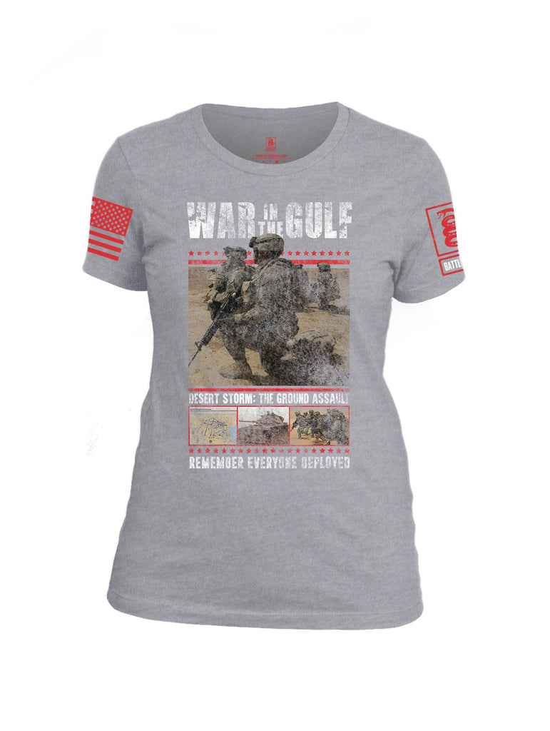 Battleraddle War In The Gulf Desert Storm The Ground Assault Remember Everyone Deployed Red Sleeve Print Womens Cotton Crew Neck T Shirt shirt|custom|veterans|Apparel-Womens T Shirt-cotton