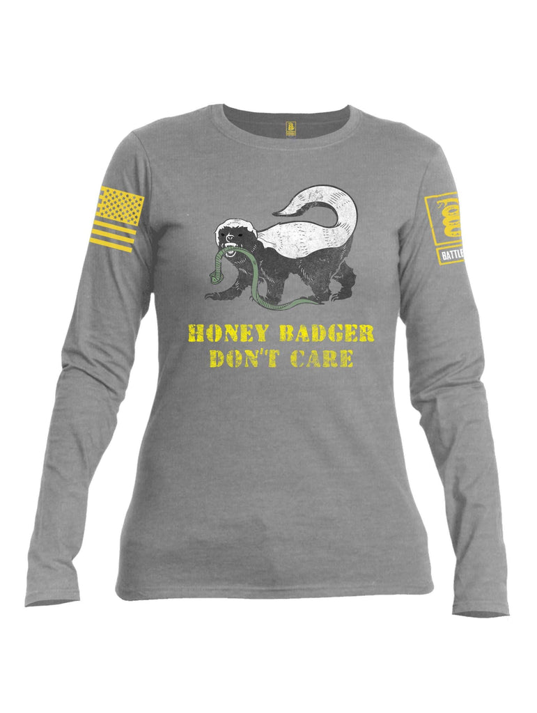 Battleraddle Honey Badger Dont Care Yellow Sleeve Print Womens Cotton Long Sleeve Crew Neck T Shirt shirt|custom|veterans|Women-Long Sleeves Crewneck Shirt