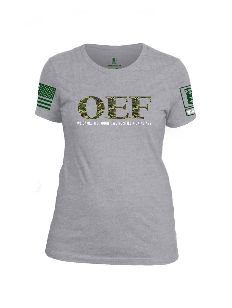 Battleraddle OEF We Came We Fought Were Still Kicking Ass Green Sleeve Print Womens Cotton Crew Neck T Shirt shirt|custom|veterans|Apparel-Womens T Shirt-cotton