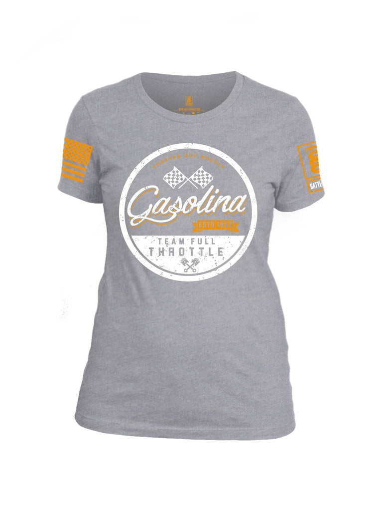 Battleraddle Forever Hot Wheels Gasolina Orange Sleeve Print Womens Cotton Crew Neck T Shirt shirt|custom|veterans|Apparel-Womens T Shirt-cotton