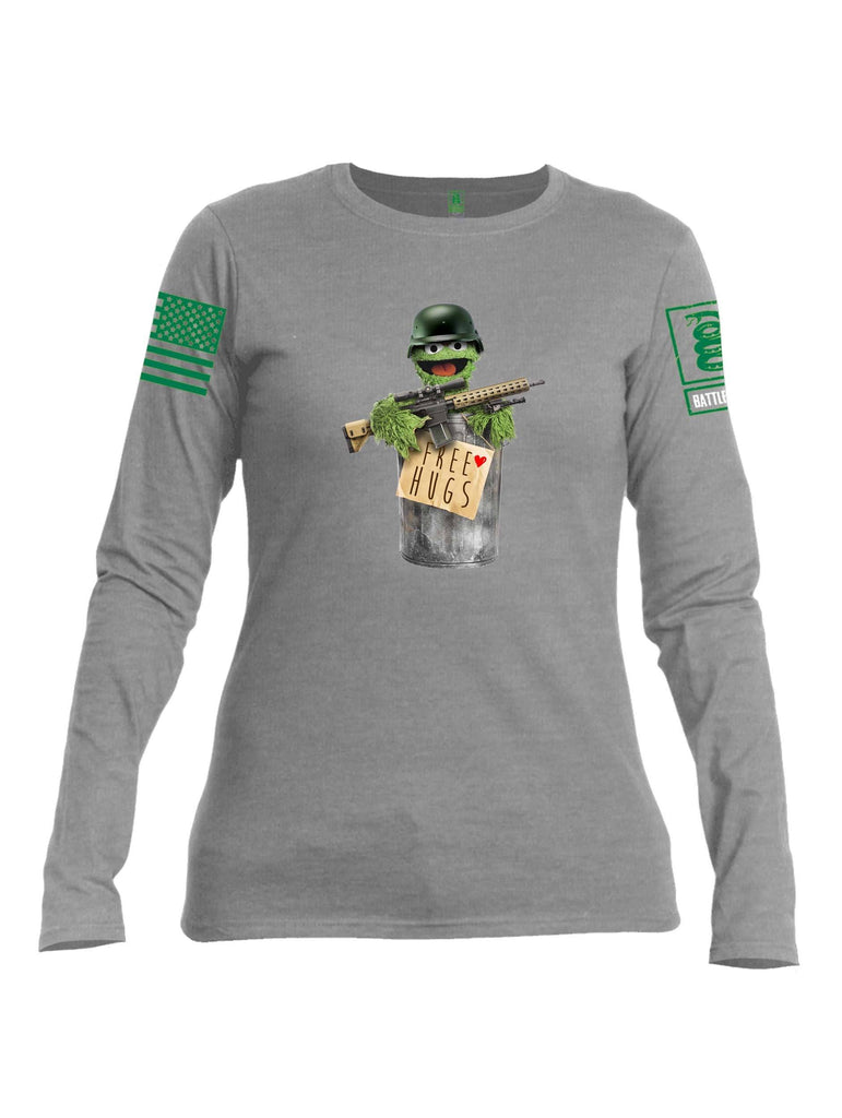 Battleraddle Grouchy Free Hugs Green Sleeve Print Womens Cotton Long Sleeve Crew Neck T Shirt shirt|custom|veterans|Women-Long Sleeves Crewneck Shirt