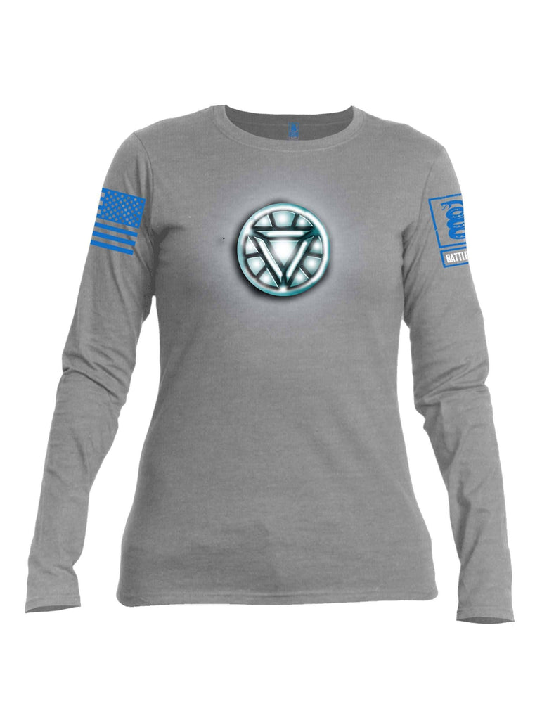 Battleraddle Iron Stark Chest ARC Reactor Blue Sleeve Print Womens Cotton Long Sleeve Crew Neck T Shirt shirt|custom|veterans|Women-Long Sleeves Crewneck Shirt