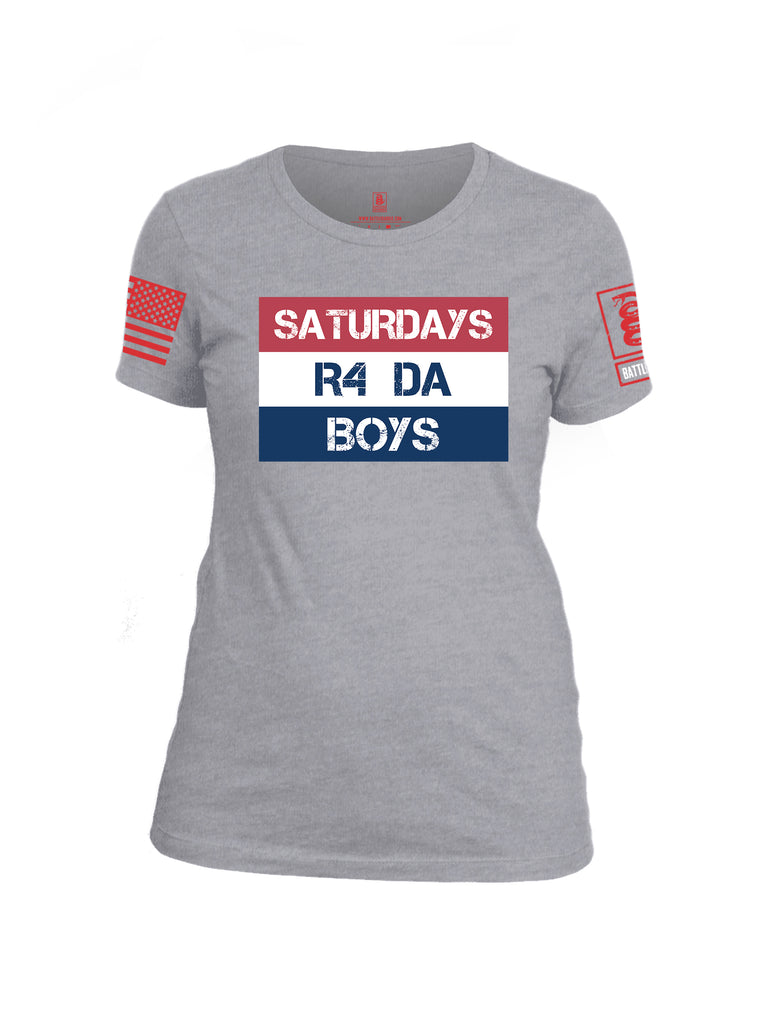 Battleraddle Saturdays R4 Da Boys Red Sleeve Print Womens Cotton Crew Neck T Shirt