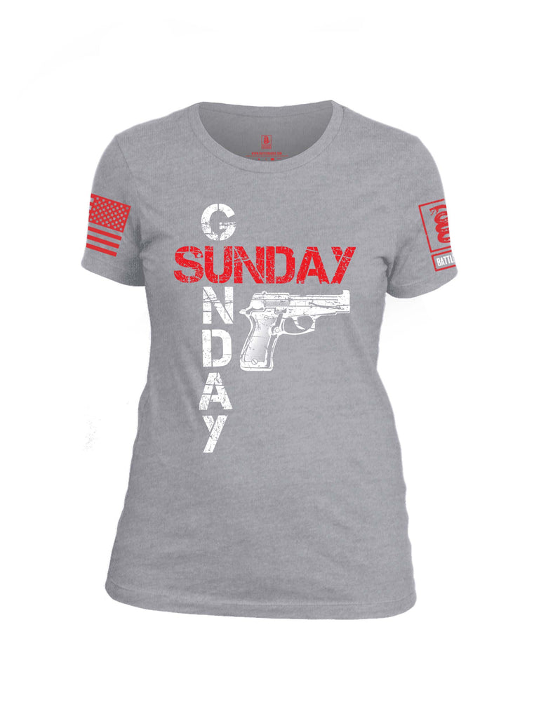 Battleraddle Sunday Gunday Red Sleeve Print Womens Cotton Crew Neck T Shirt