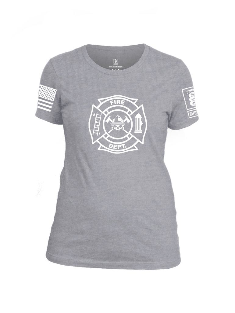 Battleraddle Fire Department White Sleeve Print Womens Cotton Crew Neck T Shirt