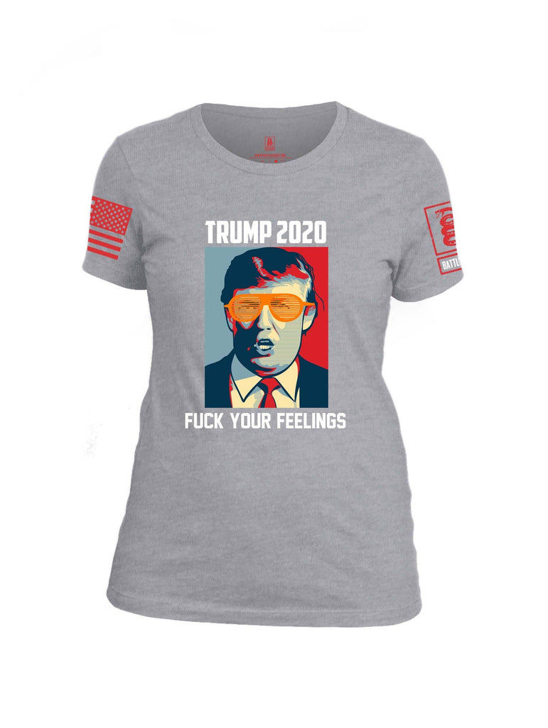 Battleraddle Trump 2020 Fuck Your Feelings Red Sleeve Print Womens Cotton Crew Neck T Shirt shirt|custom|veterans|Apparel-Womens T Shirt-cotton