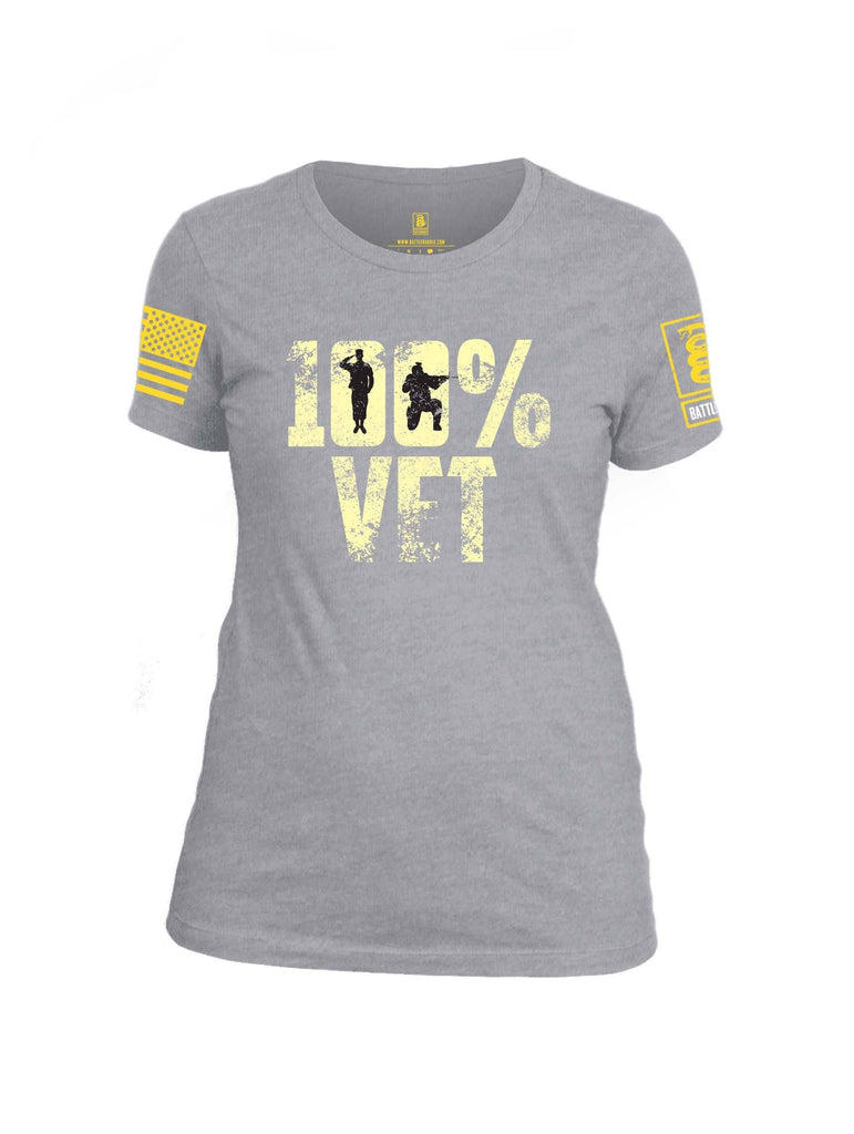Battleraddle 100% VET Yellow Sleeve Print Womens Cotton Crew Neck T Shirt shirt|custom|veterans|Apparel-Womens T Shirt-cotton