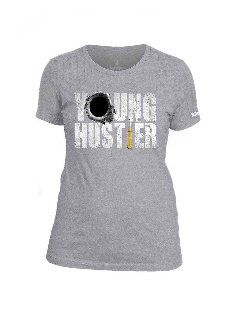 Battleraddle Young Hustler Grey Sleeve Print Womens Cotton Crew Neck T Shirt