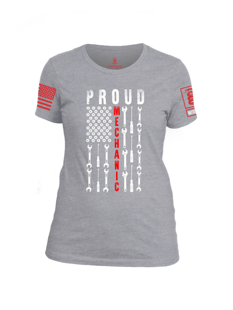 Battleraddle Proud Mechanic Red Sleeve Print Womens Cotton Crew Neck T Shirt