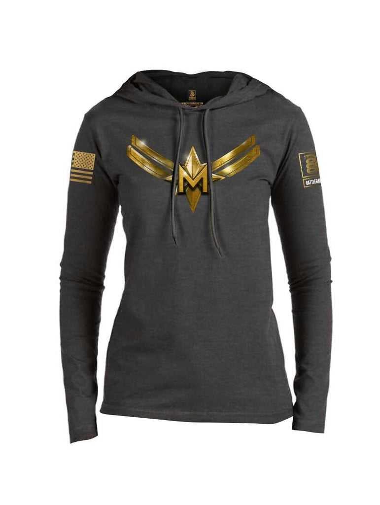 Battleraddle Captain M Brass Sleeve Print Womens Thin Cotton Lightweight Hoodie