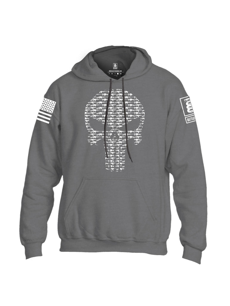 Battleraddle Expounder Skull And Guns White Sleeve Print Mens Blended Hoodie With Pockets