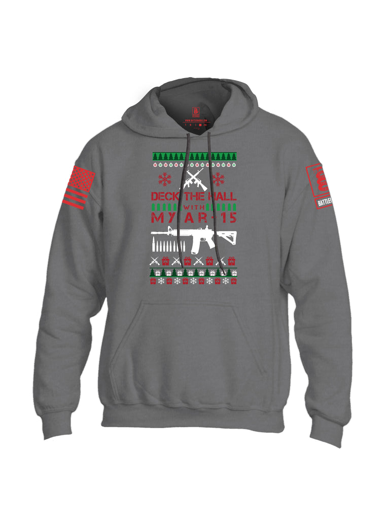 Battleraddle Deck The Hall With My AR15 Christmas Holiday Ugly Red Sleeve Print Mens Blended Hoodie With Pockets