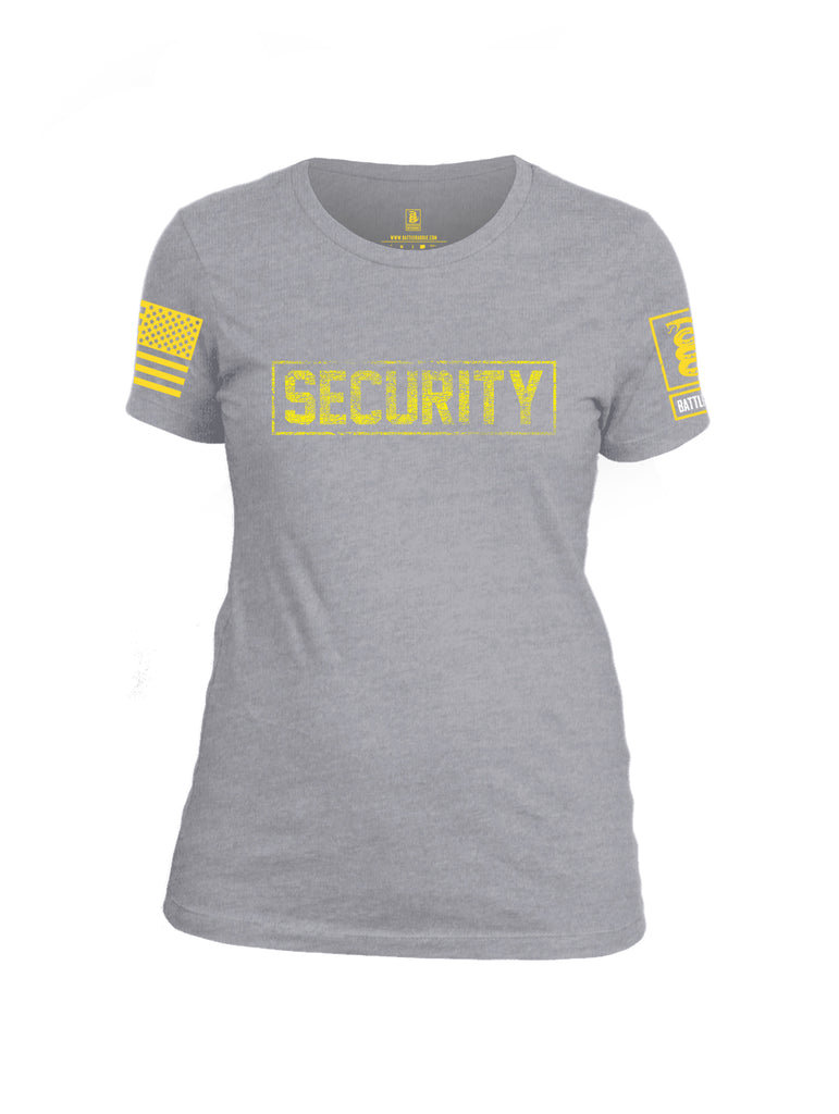 Battleraddle Security Yellow Sleeve Print Womens Cotton Crew Neck T Shirt