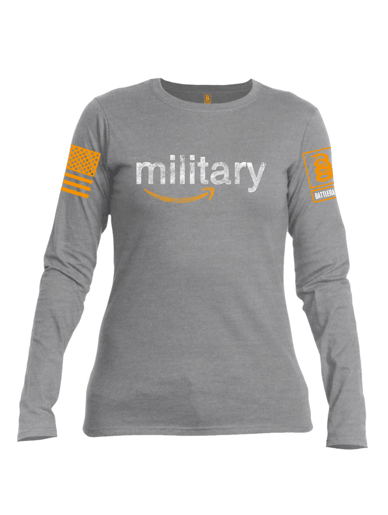 Battleraddle Military Orange Sleeve Print Womens Cotton Long Sleeve Crew Neck T Shirt