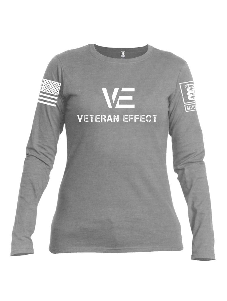 Battleraddle Veteran Effect White Sleeve Print Womens Cotton Long Sleeve Crew Neck T Shirt