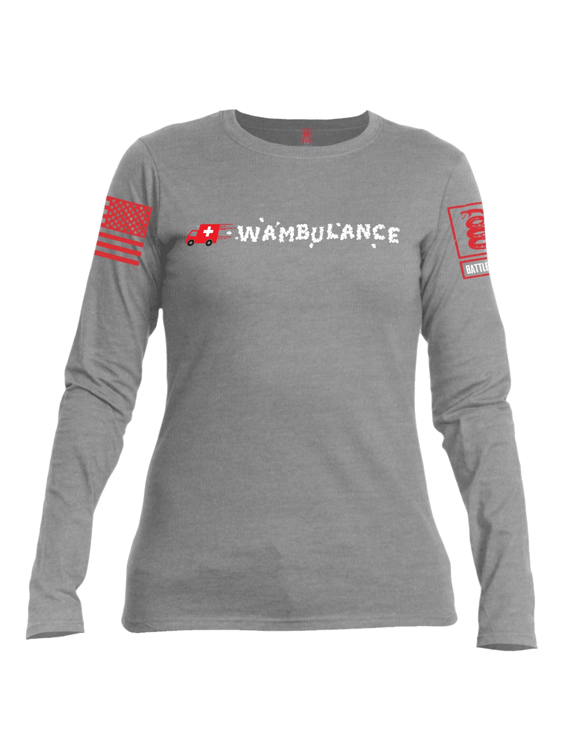 Battleraddle Wambulance Red Sleeve Print Womens Cotton Long Sleeve Crew Neck T Shirt