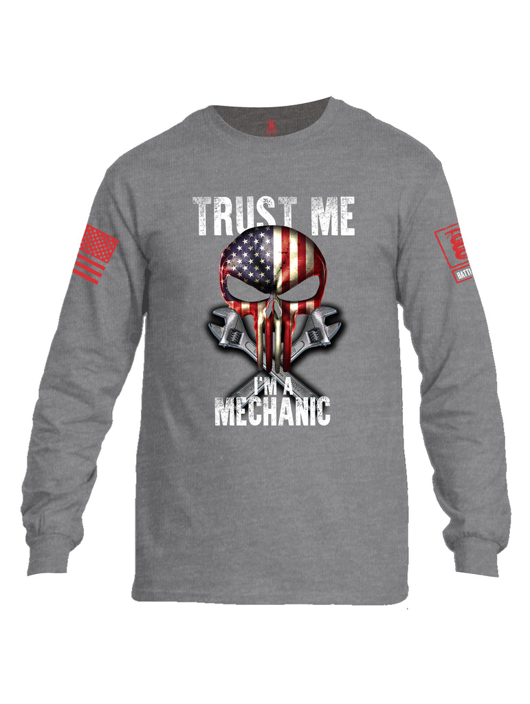 Battleraddle Trust Me I'm A Mechanic Red Sleeve Print Mens Cotton Long Sleeve Crew Neck T Shirt