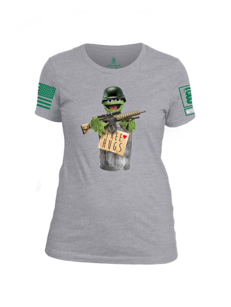 Battleraddle Grouchy Free Hugs Green Sleeve Print Womens Cotton Crew Neck T Shirt shirt|custom|veterans|Apparel-Womens T Shirt-cotton