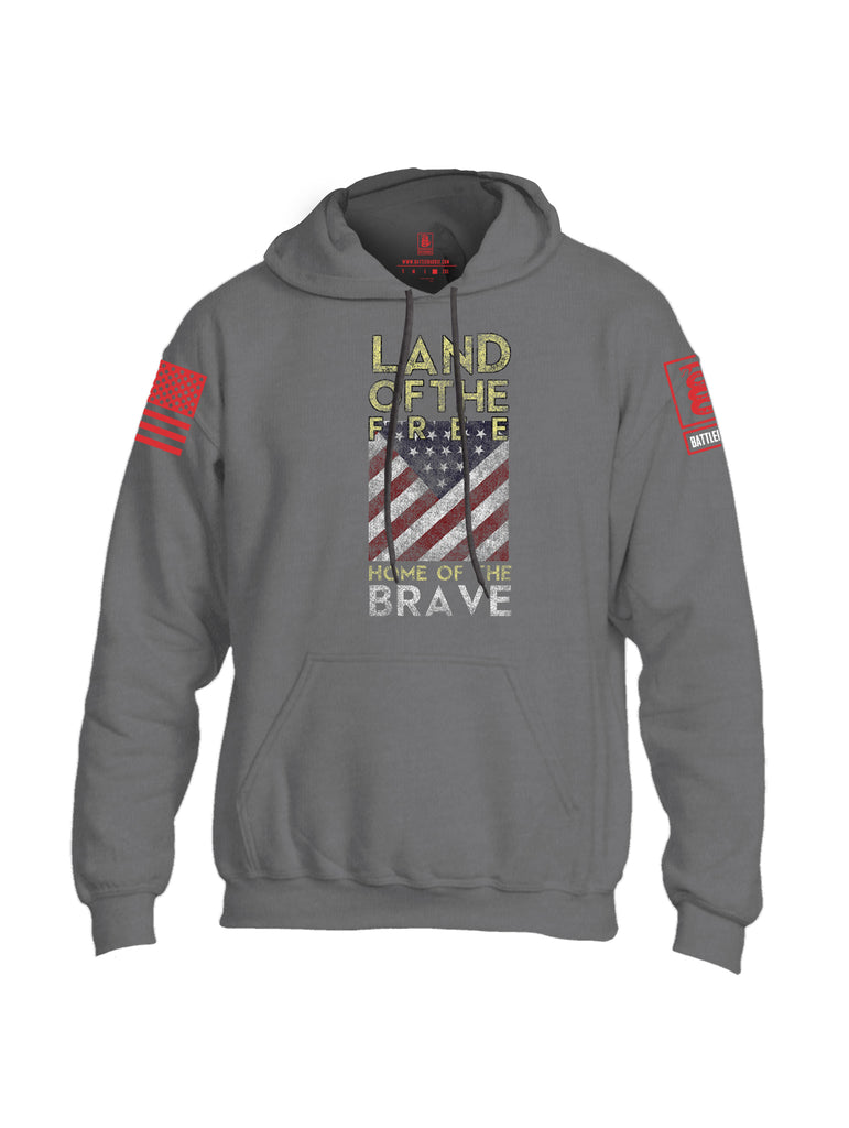 Battleraddle Land Of The Free Home Of The Brave Red Sleeve Print Mens Blended Hoodie With Pockets