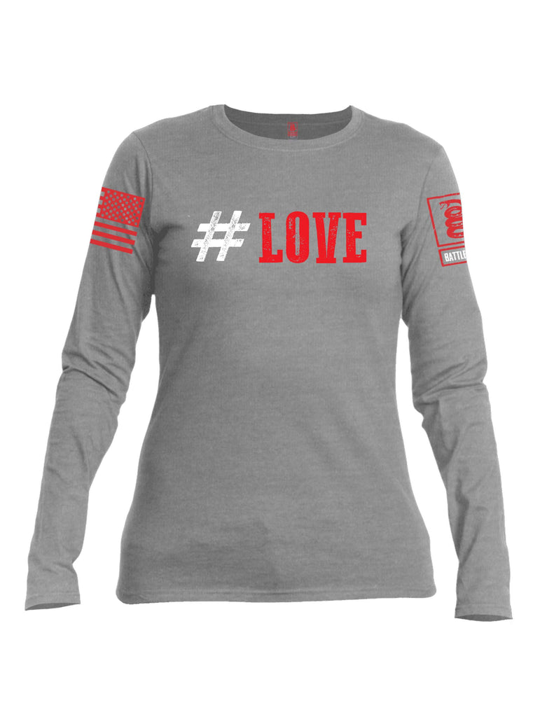 Battleraddle #LOVE Red Sleeve Print Womens Cotton Long Sleeve Crew Neck T Shirt