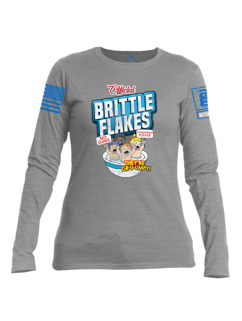 Battleraddle Official Brittle Flakes No Guns Communism Please They're Grumpy Blue Sleeve Print Womens Cotton Long Sleeve Crew Neck T Shirt