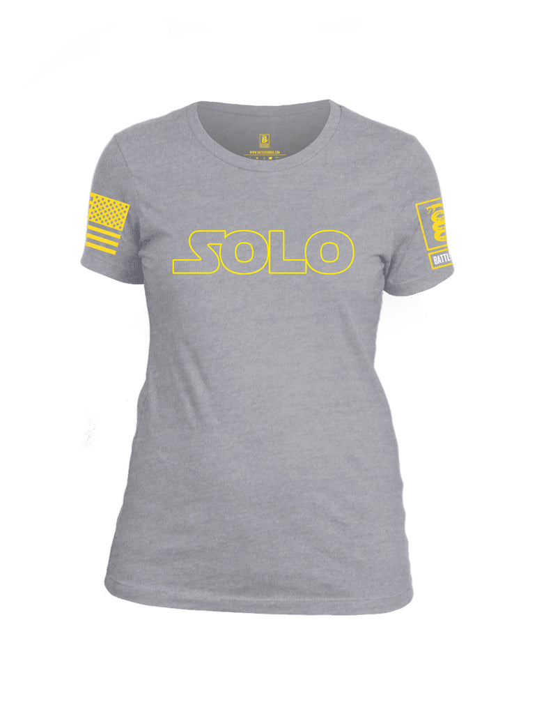 Battleraddle Solo Yellow Sleeve Print Womens Cotton Crew Neck T Shirt