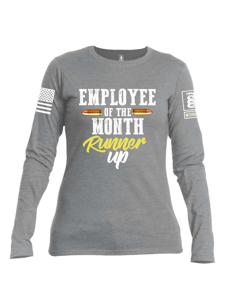 Battleraddle Employee Of The Month  Runner Up White Sleeve Print Womens Cotton Long Sleeve Crew Neck T Shirt