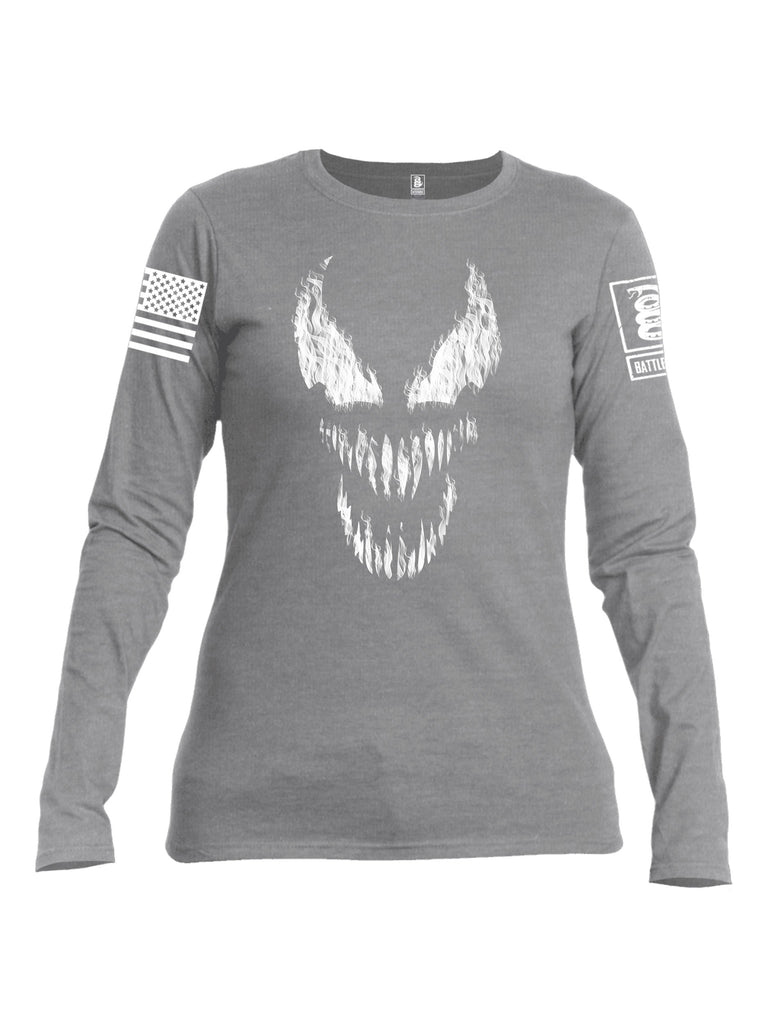 Battleraddle Classic Venomize Villain White Sleeve Print Womens Cotton Long Sleeve Crew Neck T Shirt