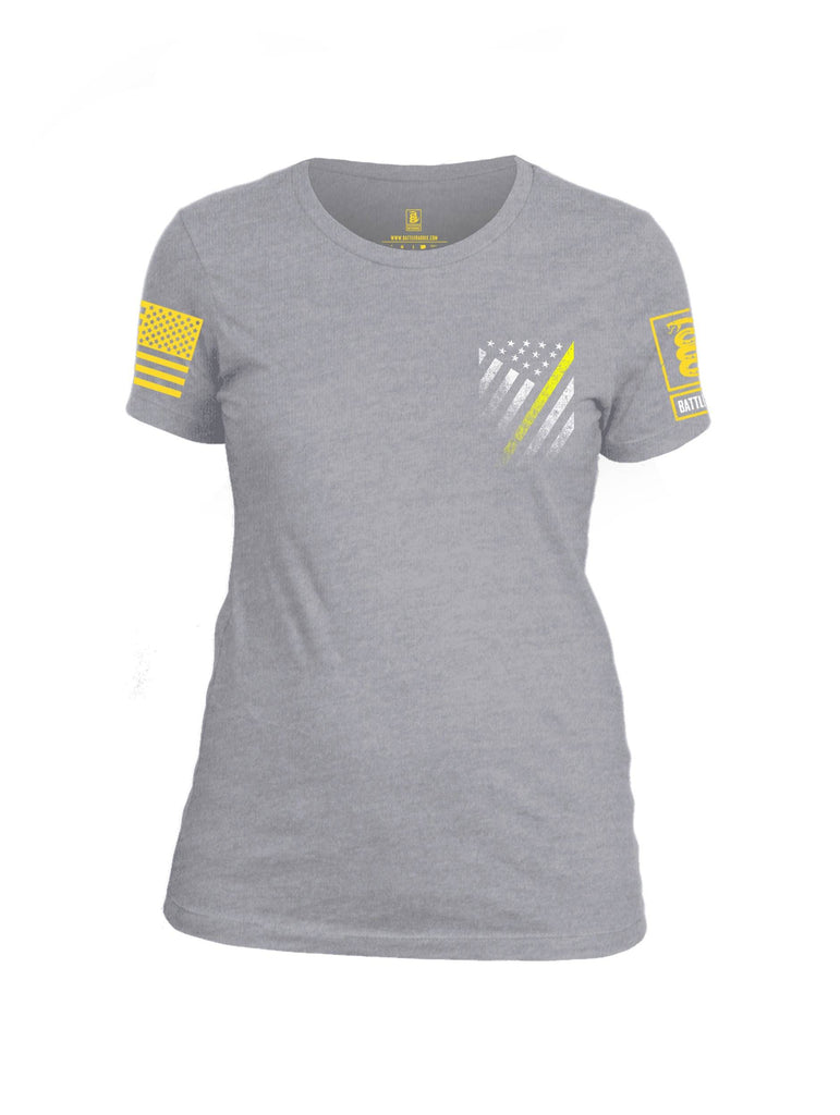 Battleraddle USA Yellow Thin Line Series Flag Yellow Sleeve Print Womens Cotton Crew Neck T Shirt shirt|custom|veterans|Apparel-Womens T Shirt-cotton