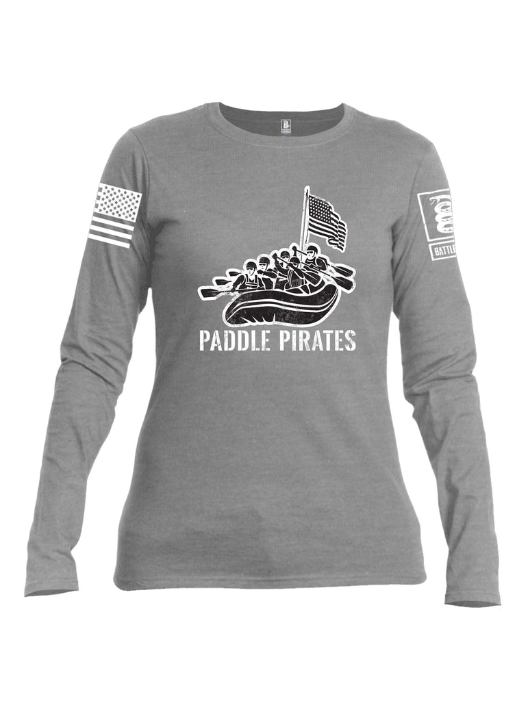 Battleraddle Paddle Pirates White Sleeve Print Womens Cotton Long Sleeve Crew Neck T Shirt
