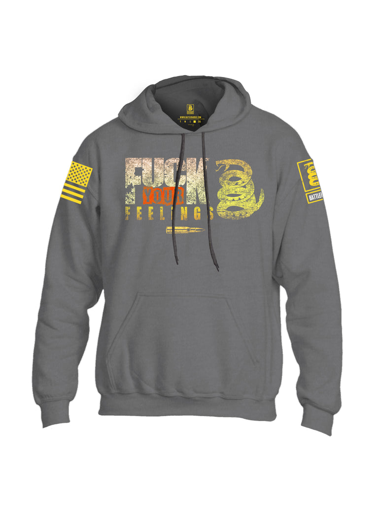 Battleraddle Fuck Your Feelings Yellow Sleeve Print Mens Blended Hoodie With Pockets