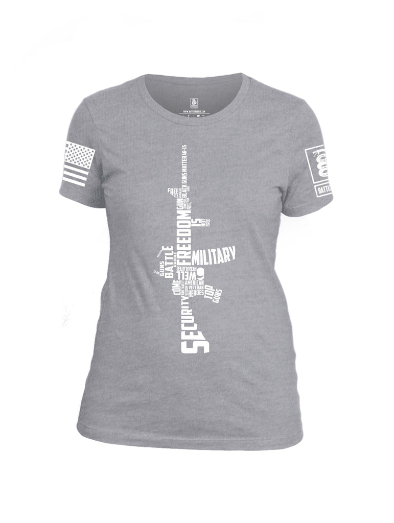 Battleraddle Freedom AR15 White Sleeve Print Womens Cotton Crew Neck T Shirt