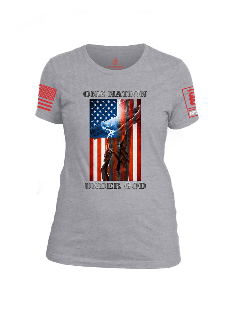 Battleraddle One Nation Under God Red Sleeve Print Womens Cotton Crew Neck T Shirt shirt|custom|veterans|Apparel-Womens T Shirt-cotton