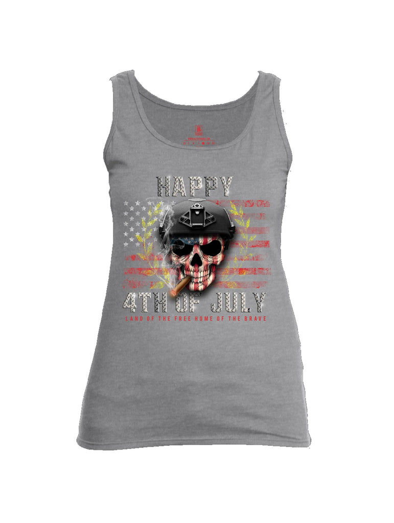 Battleraddle Happy 4th of July Land Of The Free Home Of The Brave Womens Cotton Tank Top shirt|custom|veterans|Apparel-Womens Tank Tops-Cotton