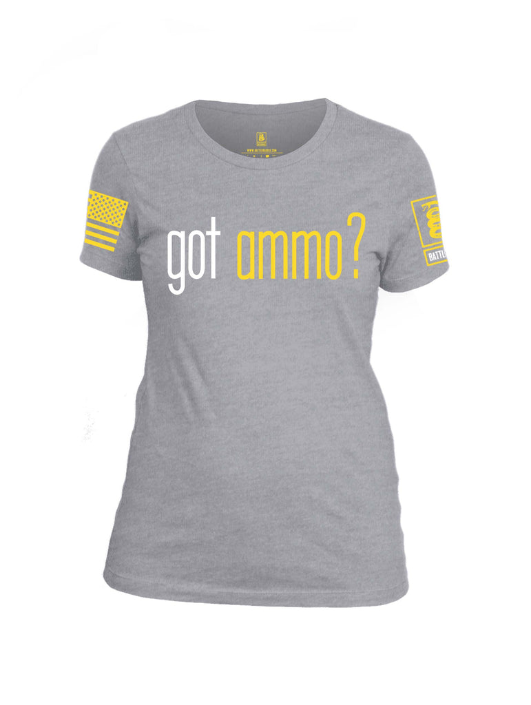 Battleraddle Got Ammo? Yellow Sleeve Print Womens Cotton Crew Neck T Shirt