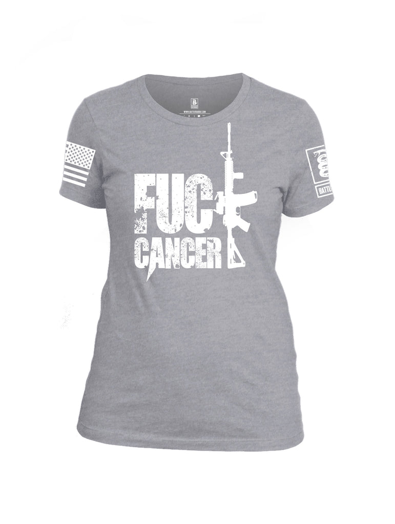 Battleraddle Fuck Cancer White Sleeve Print Womens Cotton Crew Neck T Shirt