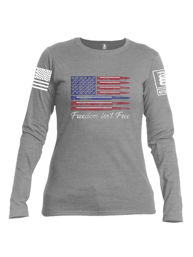 Battleraddle Freedom Isnt Free Thin Blue Line Bullet White Sleeve Print Womens Cotton Long Sleeve Crew Neck T Shirt