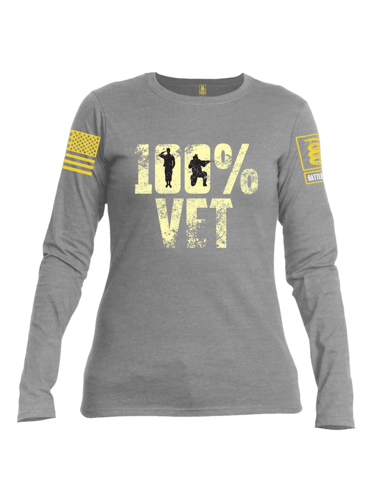 Battleraddle 100% VET Yellow Sleeve Print Womens Cotton Long Sleeve Crew Neck T Shirt shirt|custom|veterans|Women-Long Sleeves Crewneck Shirt