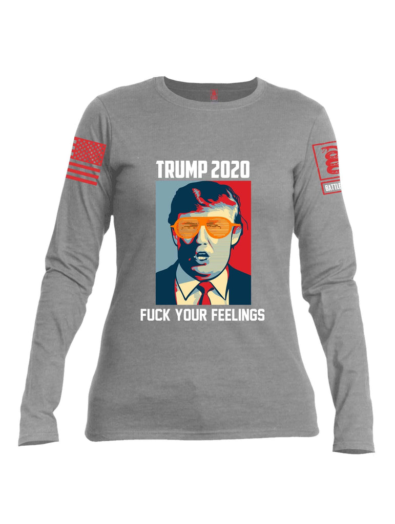 Battleraddle Trump 2020 Fuck Your Feelings Red Sleeve Print Womens Cotton Long Sleeve Crew Neck T Shirt shirt|custom|veterans|Women-Long Sleeves Crewneck Shirt