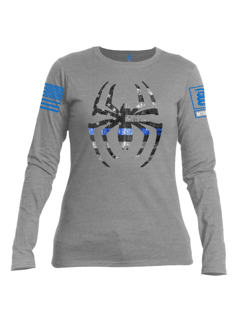 Battleraddle Webman Blue Line Blue Sleeve Print Womens Cotton Long Sleeve Crew Neck T Shirt shirt|custom|veterans|Women-Long Sleeves Crewneck Shirt
